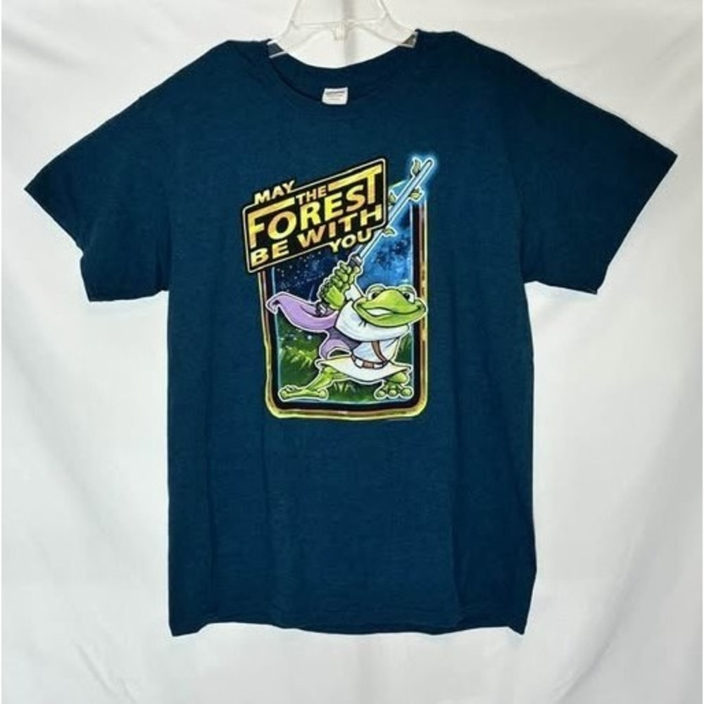 Gildan May The Forest Be With You Frog Jedi Graphic Tee Shirt Mens Large Teal